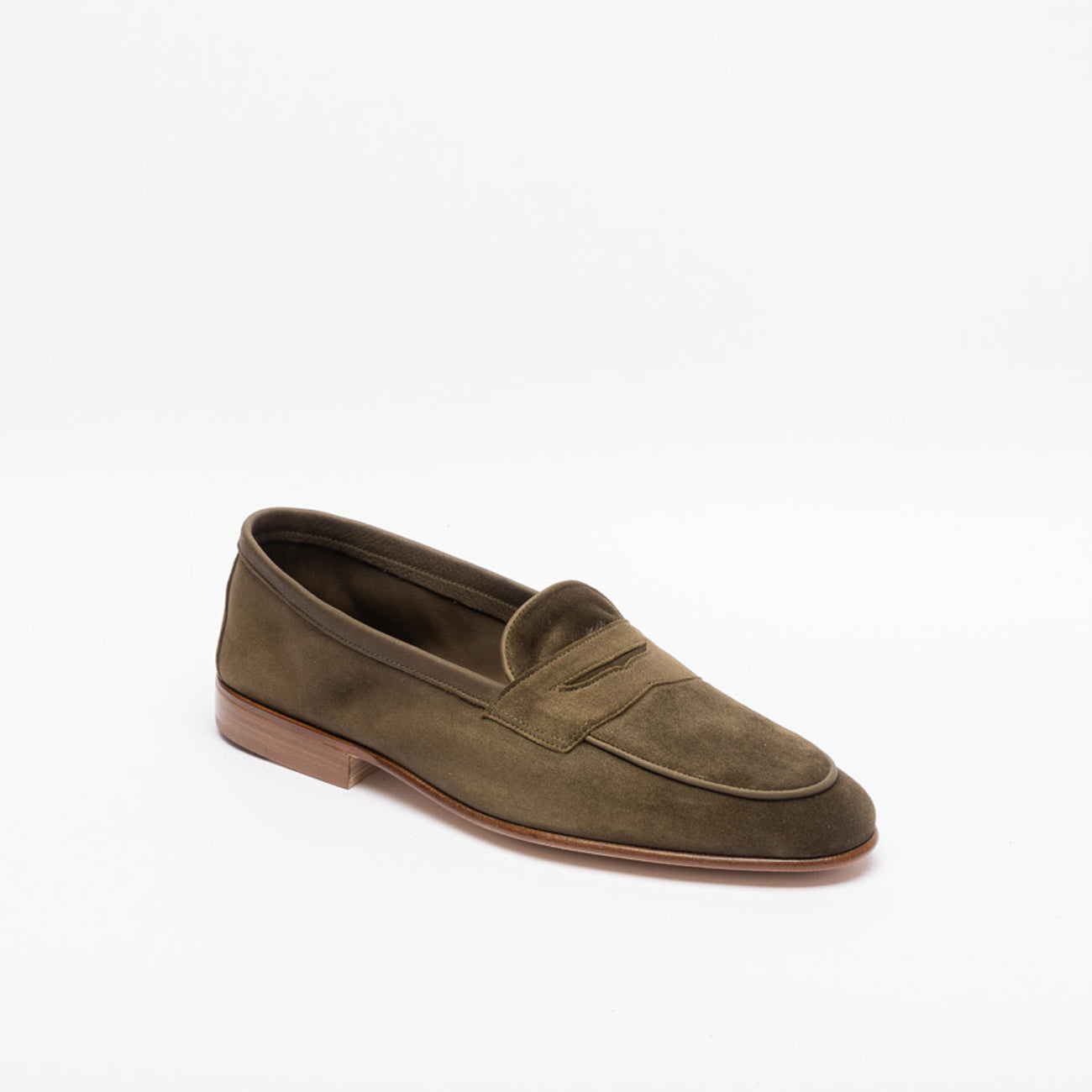 Edward Green Polperro unlined tassels loafer, military calf suede