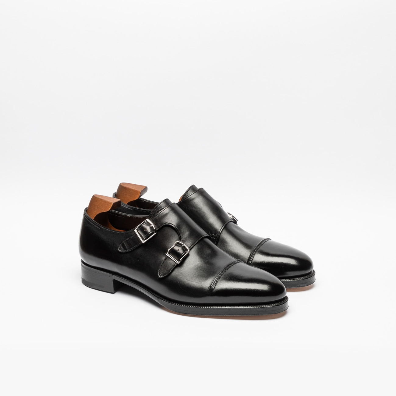 Doppia fibbia John Lobb in pelle glazed nera – Iliprandi Milano