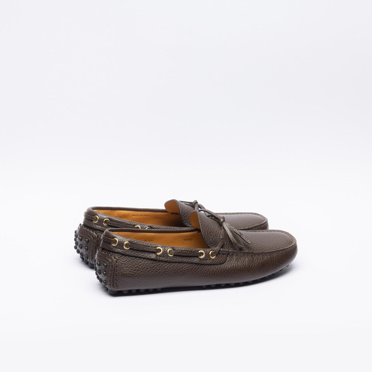 ローファー・オックスフォード CAR SHOE MOCASSINO DRIVING IN PELLE LISCIA CON NAPPINE Mocassino driver Car Shoe in pelle martellata marrone